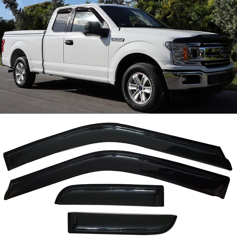 TONOYTIM Window Visors Rain Guards Side Wind Deflectors for 2015-2025 Ford F150 Extended Cab/Super Cab,2017-2025 F250/350 SuperDuty Super Cab, Vent Guard Shade Sun 94974 4-Pieces Set - Image 1